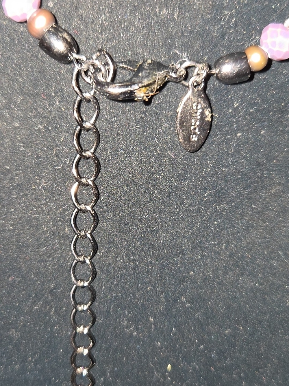 Chico’s Purple Beaded Pavé Disc Pendant Statement Necklace Silver Tone - Picture 9 of 10